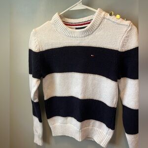 Tommy Hilfiger navy, knit, striped, cotton, crewneck sweater xxs